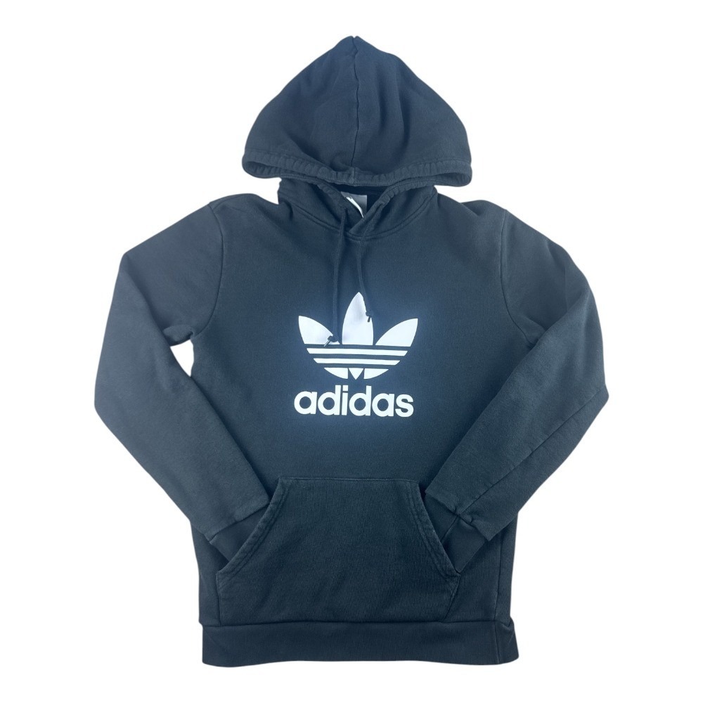 Adidas Trefoil Hoodie Black White Logo Pullover Medium Womens Urban Sportswear